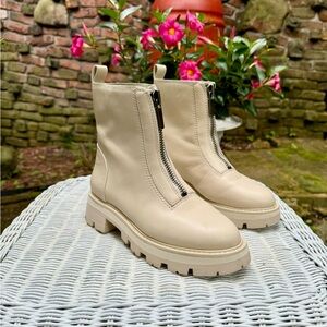 Oat Bowery Lug Sole Leather Boots, Natsia Liukin for Gianni Bini Sz 6.5 Cream